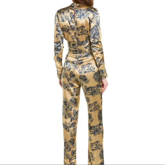 New Ellejay x Free People Ashley 2 XS Champagne Blue Animal Print Silky Jumpsuit - Picture 5 of 13